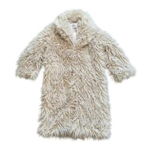 K-Zell Fur Shaggy Faux Fur Longline Coat in Cream, Size M
